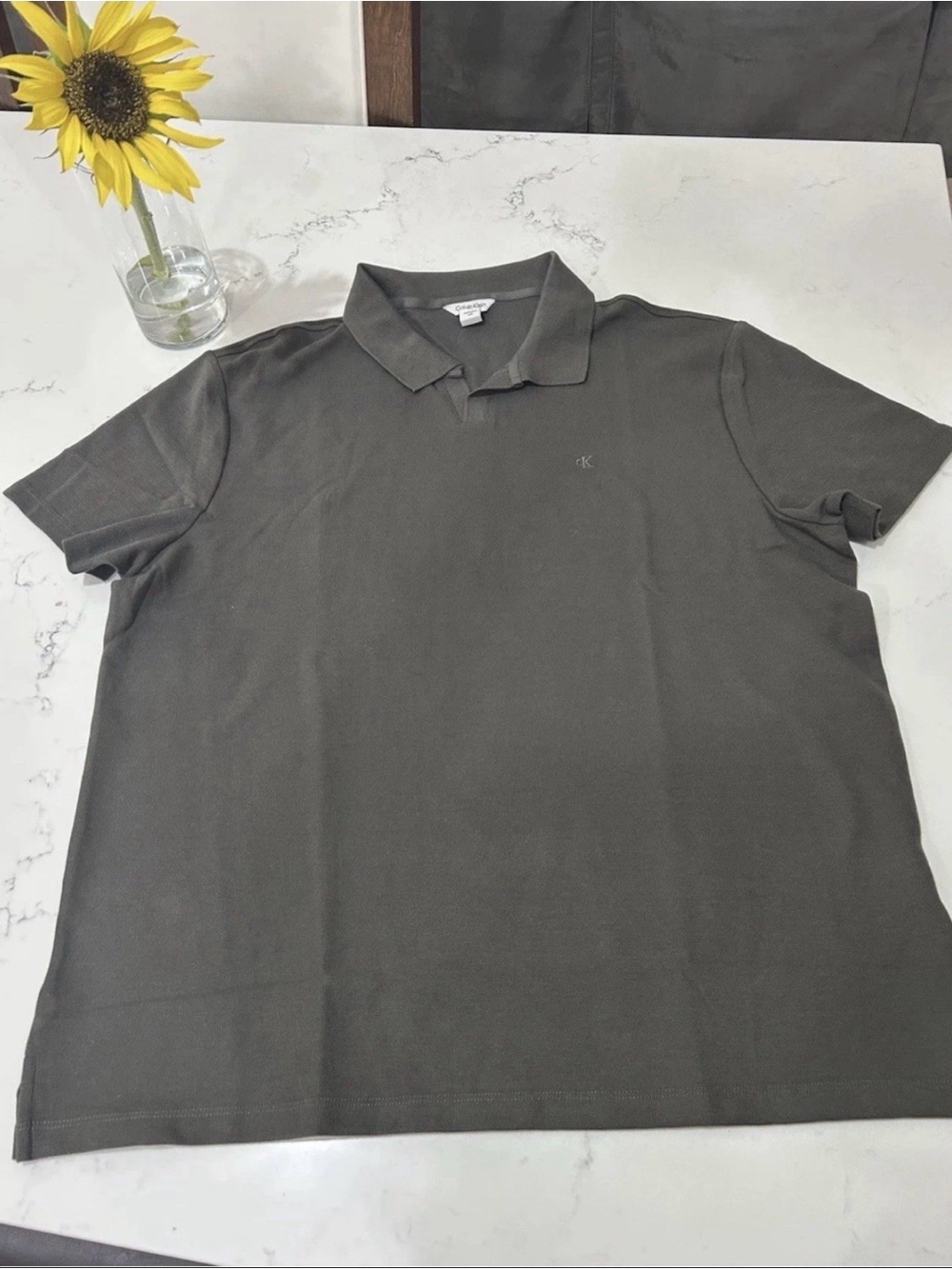 Calvin Klein Mens XL Olive Charcoal Open Placket Polo Shirt Embroidered CK NWOT